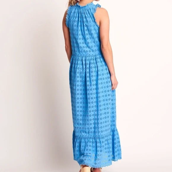 Hatley Women S Blue Eyelet Cotton Tasseled Sleeveless Tiered Emma Maxi Dress - Picture 2 of 12